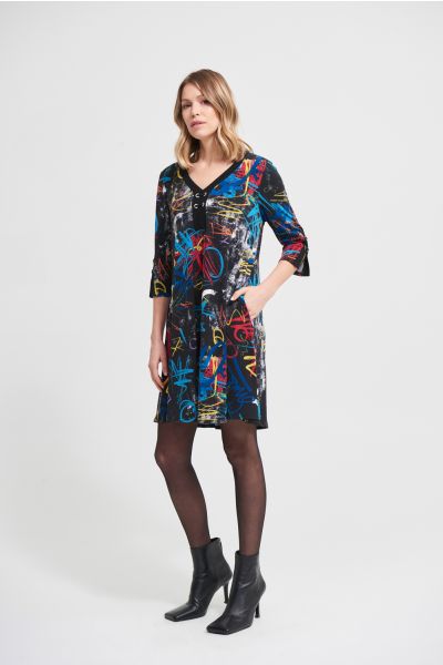 Joseph Ribkoff Black/Multi A-Line Dress Style 213677