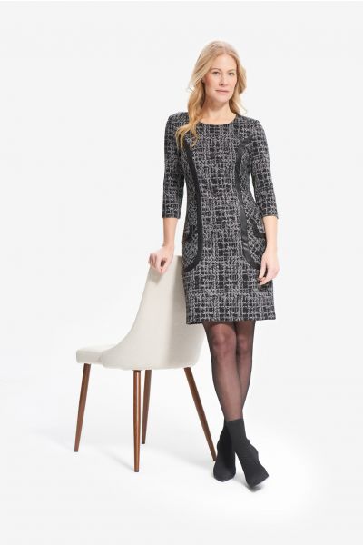 Joseph Ribkoff Black/Grey 3/4 Sleeve Printed Dress Style 214152