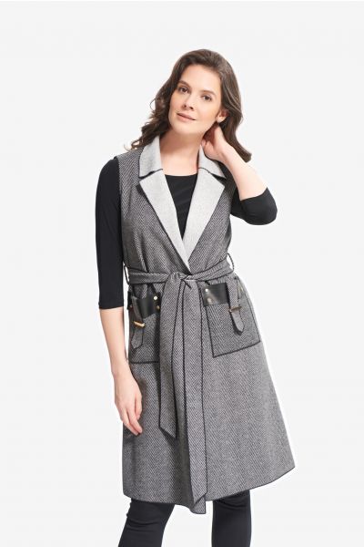 Joseph Ribkoff Black/Grey Knit Sleeveless Jacket Style 214195