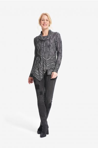 Joseph Ribkoff Black/Grey Abstract Knit Top Style 214231