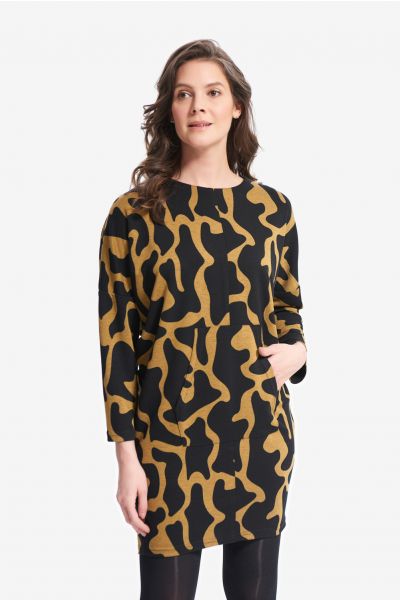 Joseph Ribkoff Black/Mustard Abstract Printed Dress Style 214282