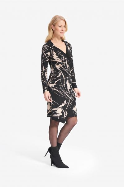 Joseph Ribkoff Black/Sand Wrap Front Dress Style 214290
