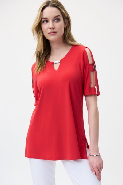 Joseph Ribkoff Lacquer Red Cut-out Detail Top Style 221021