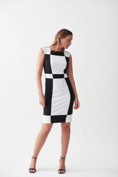 Joseph Ribkoff Black/Vanilla Color-blocked Dress Style 221052 - Main Image