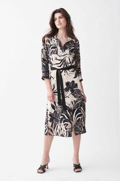 Joseph Ribkoff Beige/Black Floral Dress Style 221070 - Main Image