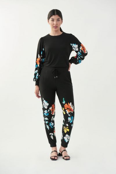 Joseph Ribkoff Black/Multi Floral Print Pants Style 221104 - Main Image