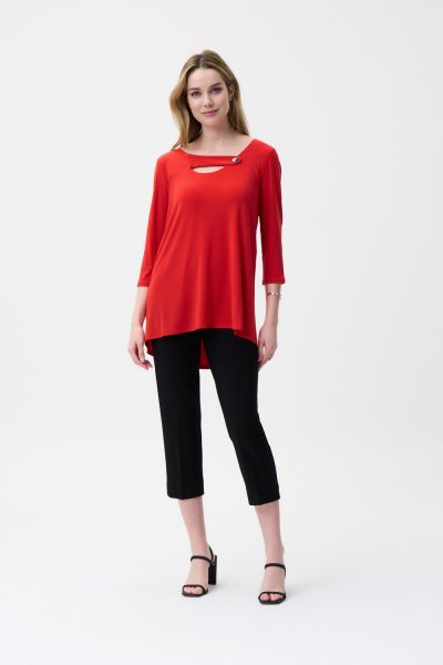 Joseph Ribkoff Lacquer Red Cut-Out Detail Top Style 221144-main