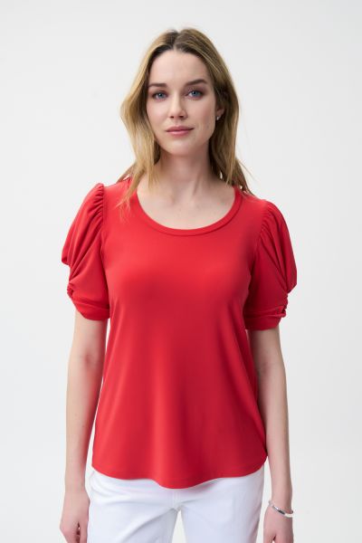 Joseph Ribkoff Lacquer Red Puffed Sleeve Top Style 221157-main