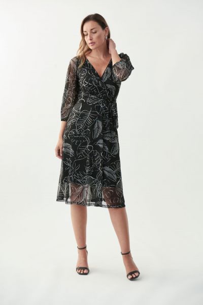 Joseph Ribkoff Black/Vanilla Palm Print Dress Style 221182 - Main Image
