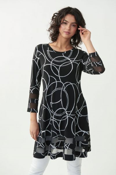 Joseph Ribkoff Black/Vanilla Circle Print Dress Style 221211