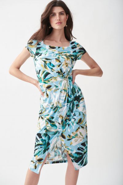 Joseph Ribkoff Blue/Multi Tropical Print Dress Style 221225