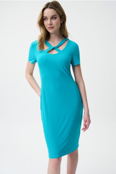 Joseph Ribkoff Aruba Blue Cut-out Neckline Dress Style 221350-main