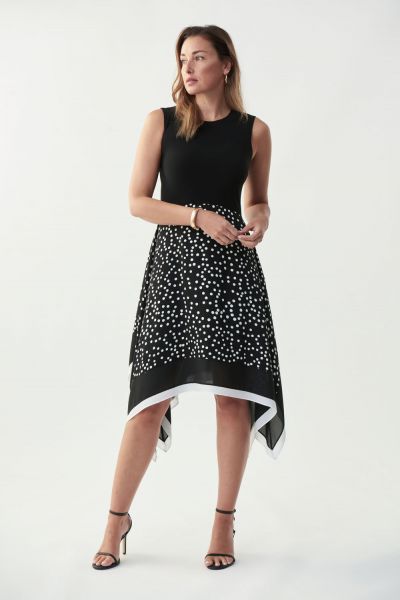 Joseph Ribkoff Black/Vanilla Polka Dot A-line Dress Style 221360 - Main Image