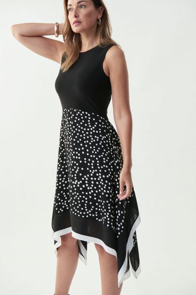 Joseph Ribkoff Black/Vanilla Polka Dot A-line Dress Style 221360 - Main Image