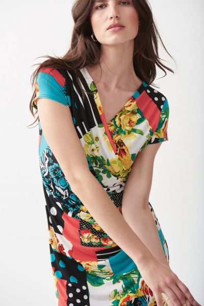 Joseph Ribkoff Vanilla/Multi Mixed Print Dress Style 221376