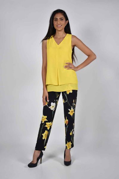 Frank Lyman Black/Yellow Floral Pant Style 221459-FL