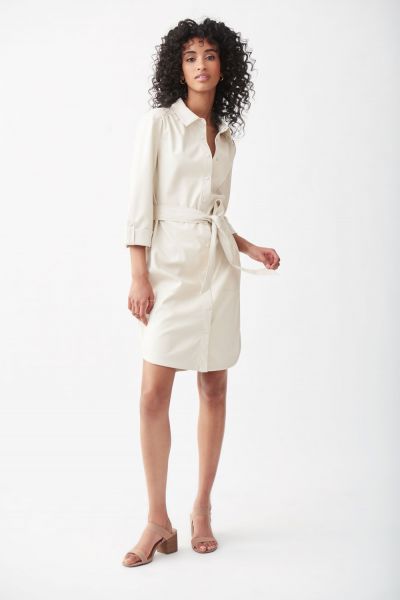 Joseph Ribkoff Ecru Faux Leather Buttoned Dress Style 221935