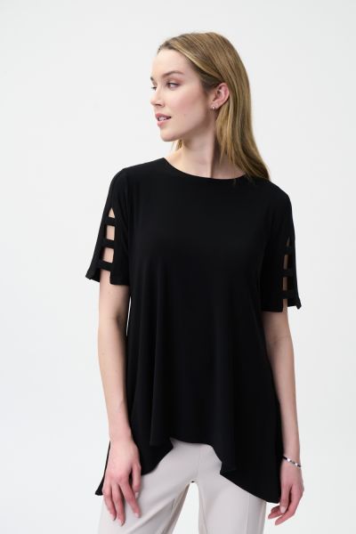 Joseph Ribkoff Black Cut-Out Sleeve Top Style 222079