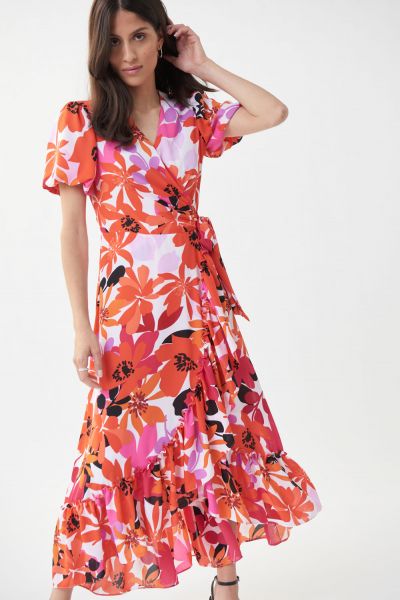 Joseph Ribkoff Vanilla/Multi Floral Wrap Dress Style 222109
