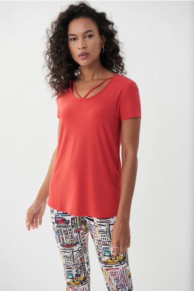 Joseph Ribkoff Lacquer Red Cut-Out Top Style 222136-main