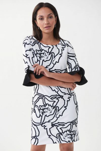 Joseph Ribkoff Vanilla/Black Abstract Ruffle Detail Dress Style 222196