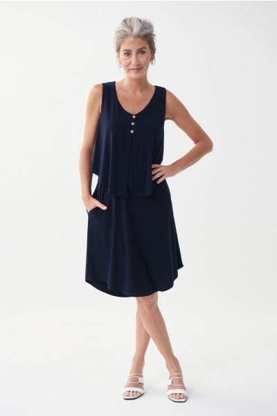 Joseph Ribkoff Midnight Blue Sleeveless Jersey Dress Style 222203
