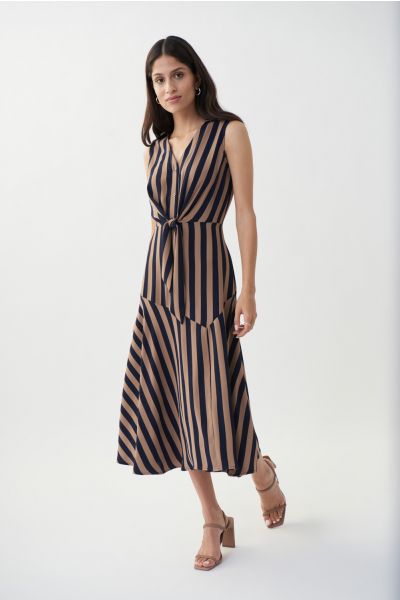 Joseph Ribkoff Midnight Blue/Beige Striped Fit & Flare Dress Style 222207-main
