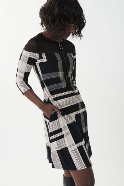 Joseph Ribkoff Black/Beige Sheer A-line Dress Style 223008-main
