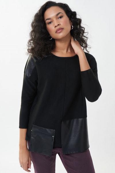 Joseph Ribkoff Black Faux Leather Patch Top Style 223025-main