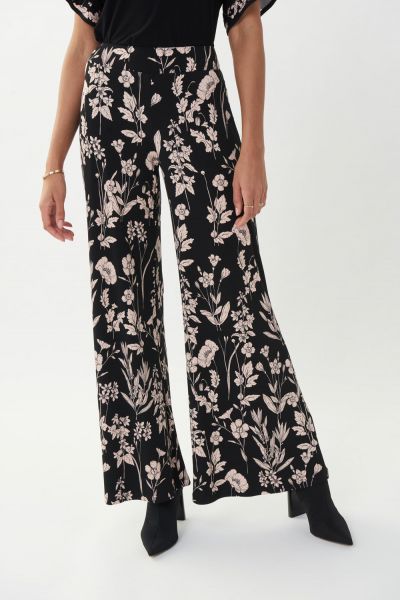 Joseph Ribkoff Black Wide Leg Pants with Floral Print Style 223296