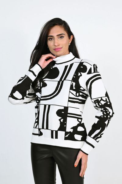 Frank Lyman Black/Off-White Sweater Knit Top Style 223403U