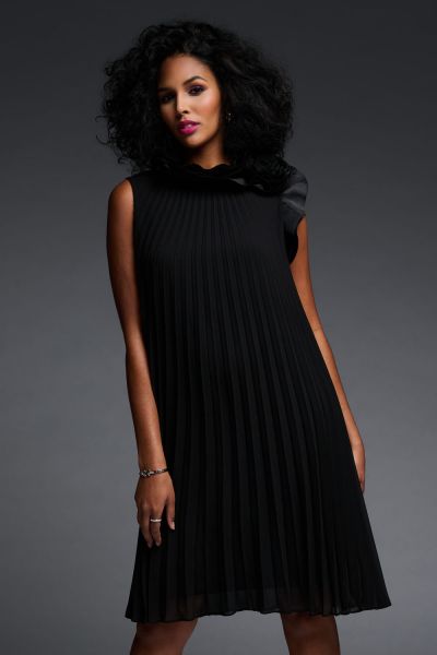 Joseph Ribkoff Black Sleeveless Pleated Dress Style 223728-main