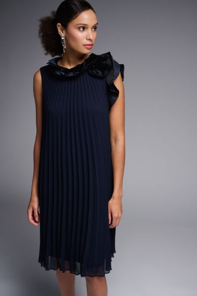 Joseph Ribkoff Midnight Blue Sleeveless Pleated Dress Style 223728