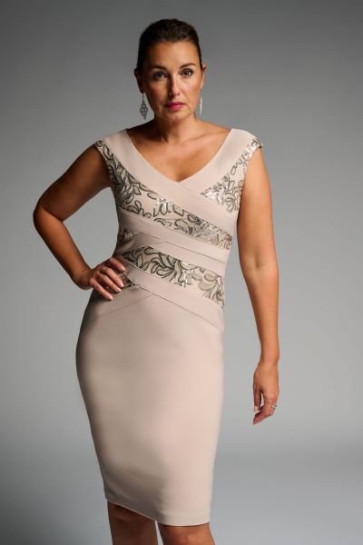 Joseph Ribkoff Sand Sequin Dress Style 223729