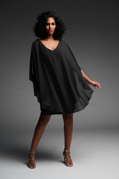 Joseph Ribkoff Black Chiffon Overlay Dress Style 223742