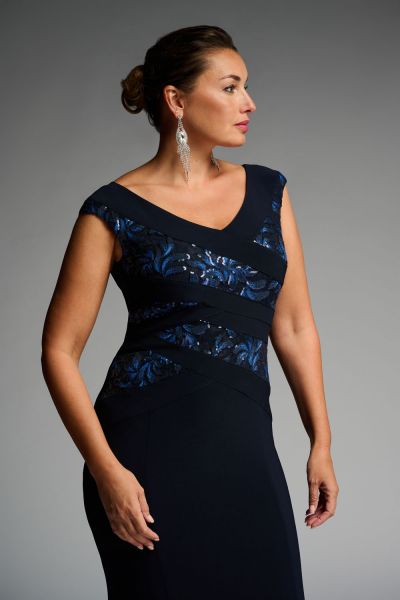 Joseph Ribkoff Midnight Blue Sequin Sleeveless Long Dress Style 223754