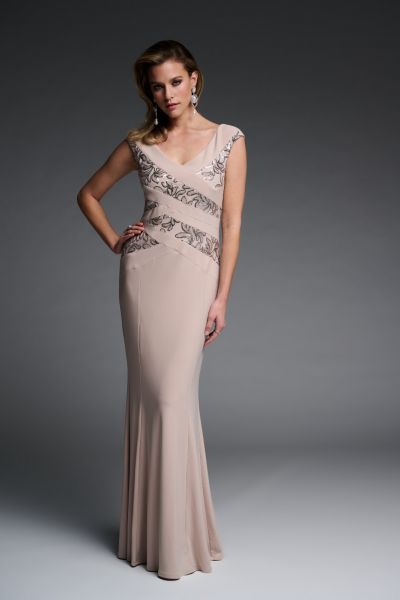 Joseph Ribkoff Sand Sequin Sleeveless Long Dress Style 223754