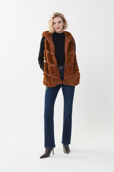 Joseph Ribkoff Brown Fur Sleeveless Jacket Style 223910-main