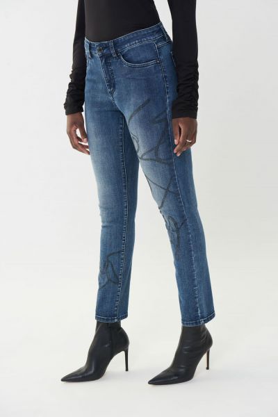 Joseph Ribkoff Denim Medium Blue Embellished Front Jeans Style 223935-main