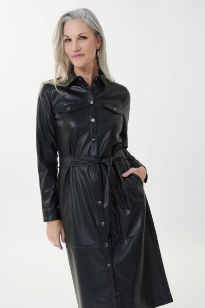 Joseph Ribkoff Black Faux Leather Shirt Dress Style 223940-main