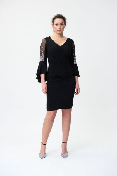 Joseph Ribkoff Black Sheer & Ruffle Dress Style 224005