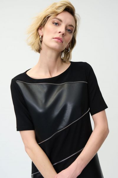 Joseph Ribkoff Black Leatherette Dress Style 224080