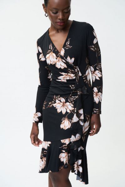 Joseph Ribkoff Black/Multi Floral Wrap Dress Style 224150
