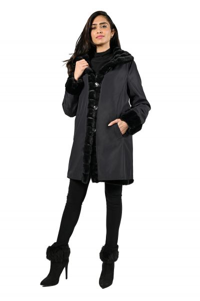 Frank Lyman Black Reversible Faux Fur Coat Style 224530U