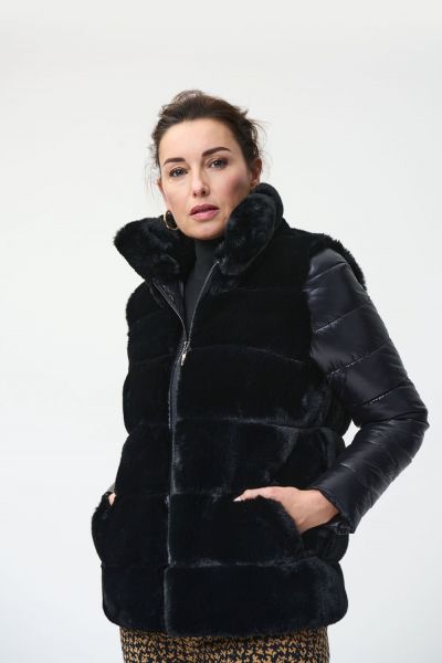 Joseph Ribkoff Black Fake Fur Coat Style 224909