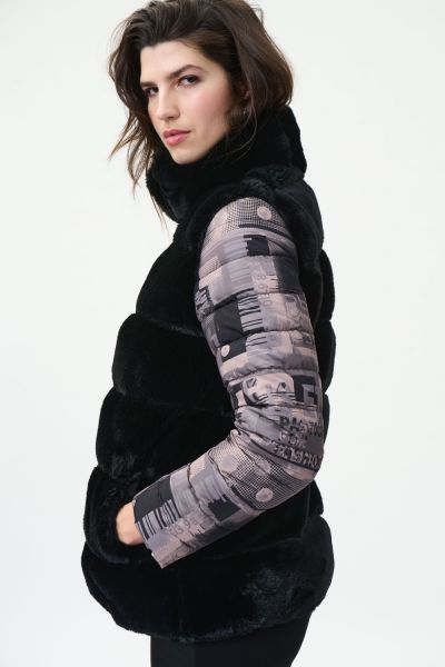 Joseph Ribkoff Black/Taupe Faux Fur Coat Style 224939