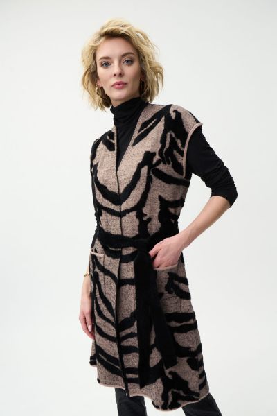 Joseph Ribkoff Camel/Black Animal Print Knit Vest Style 224947