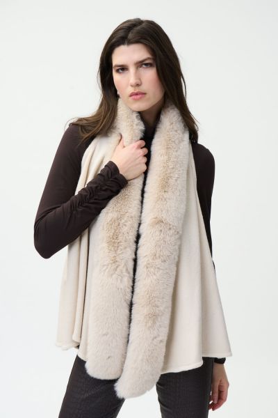 Joseph Ribkoff Oatmeal Vest with Faux Fur Collar Style 224957