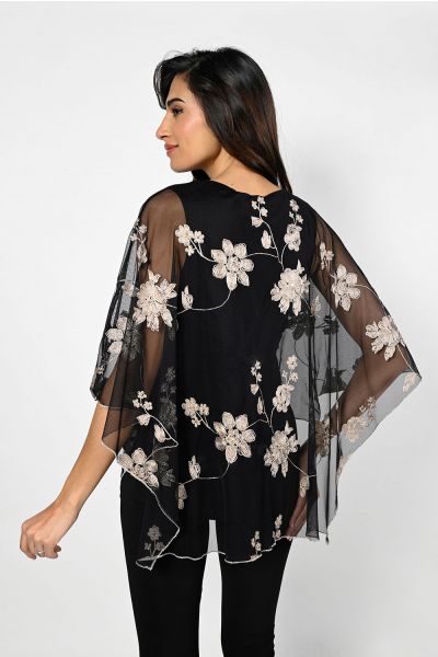 Frank Lyman Black/Gold Knit Top with Floral Print Style 229328