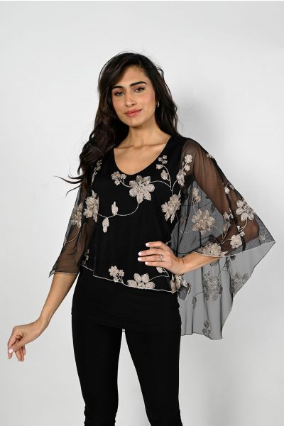 Frank Lyman Black/Gold Knit Top with Floral Print Style 229328